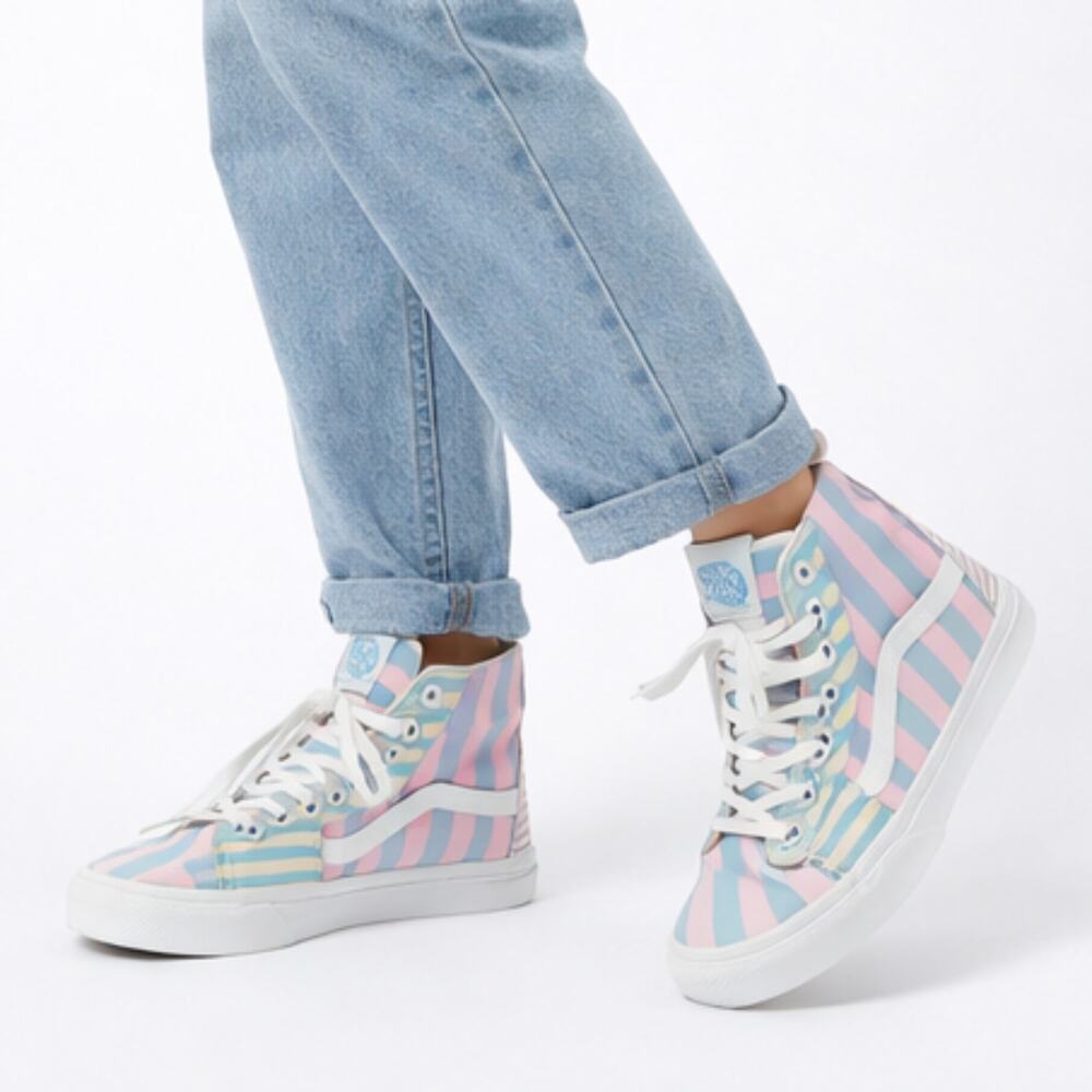 Vans Sk8-Hi Top Pastel Striped 721356 Patchwork M7.5  W9 Skate Shoe Sneaker